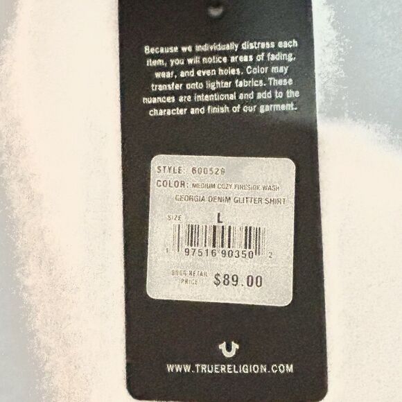 NWT True Religion Georgia Denim Western Shirt Womens L Button Up Jean Shirt - Picture 9 of 10